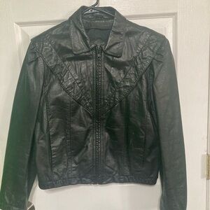 Vintage Black Leather Jacket for Women